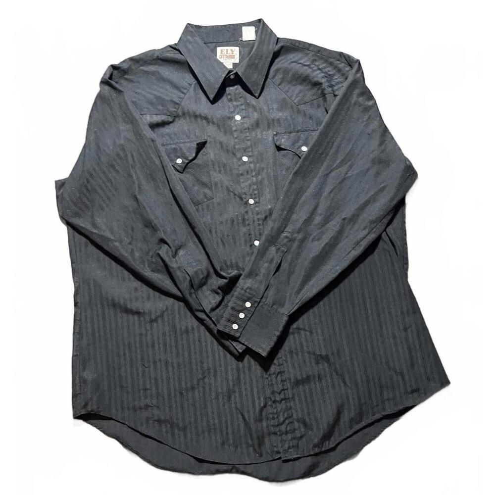 ELY Cattleman Western Snap Shirt Mens XXL Black Textured Long Sleeve Cowboy